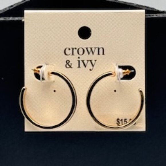 crown & ivy Jewelry - Crown & Ivy 3/4 Hoop Golden Earrings with Blue Inlay